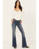 Image #1 - Shyanne Women's Sand Palm Medium Wash Mid Rise Stretch Flare Jeans, Medium Wash, hi-res