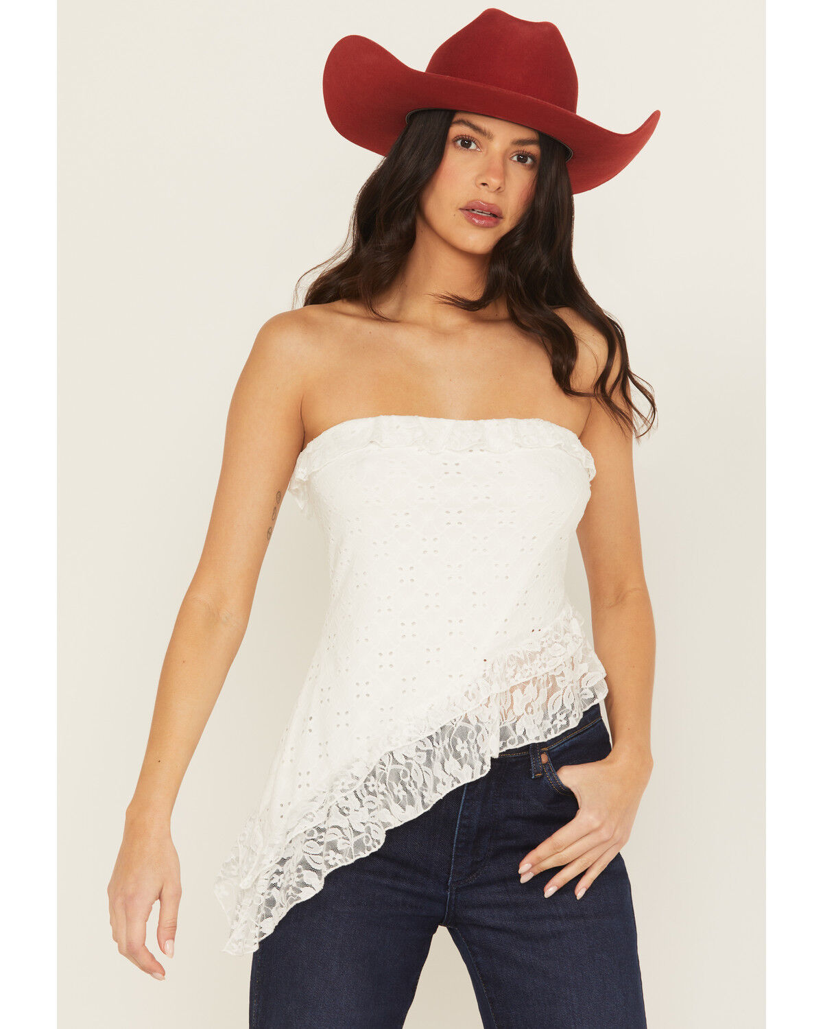 Shyanne Women's Eyelet Asymmetrical Strapless Top