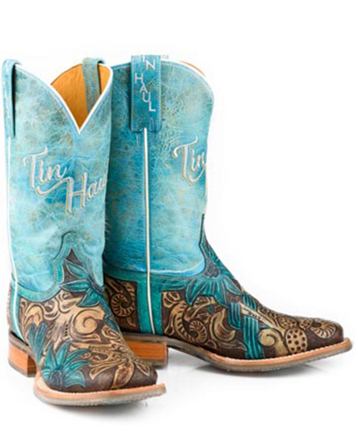Tin Haul Women's Cactus Flower Western Boots - Broad Square Toe, Brown, hi-res