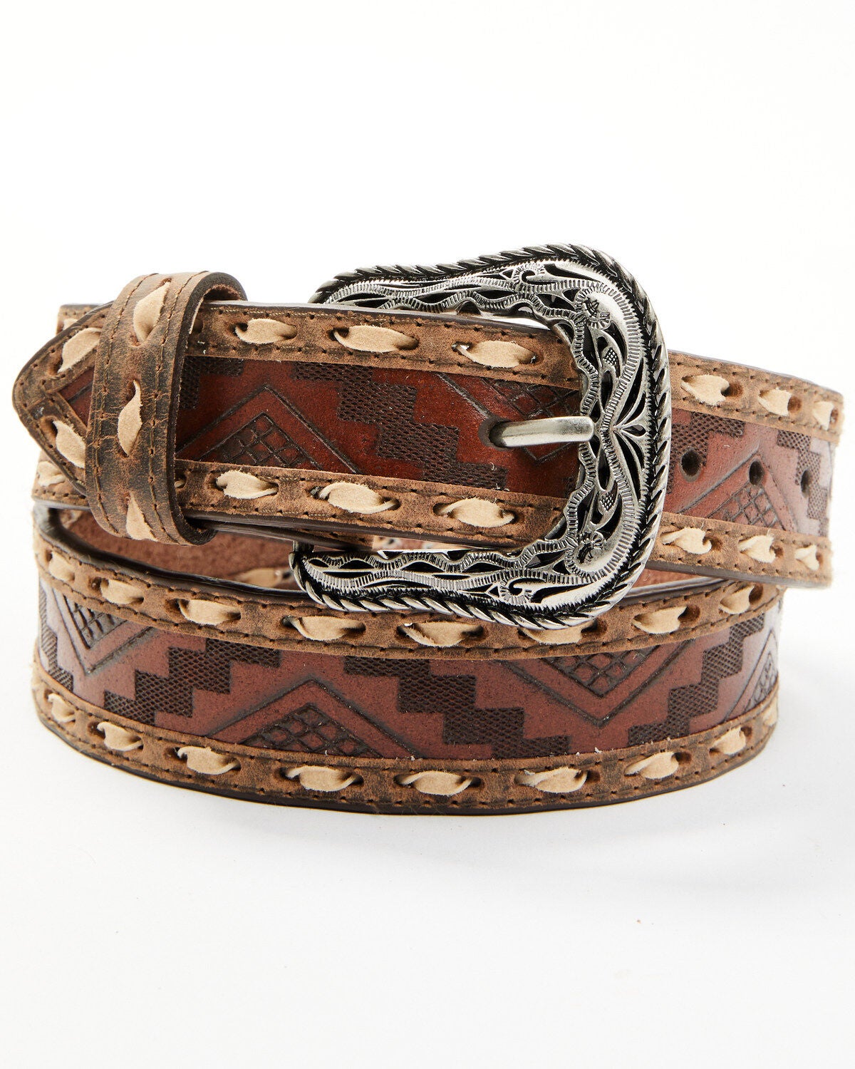 G-Bar-D Men's Southwestern Print Stitched Belt, Dark Brown, hi-res