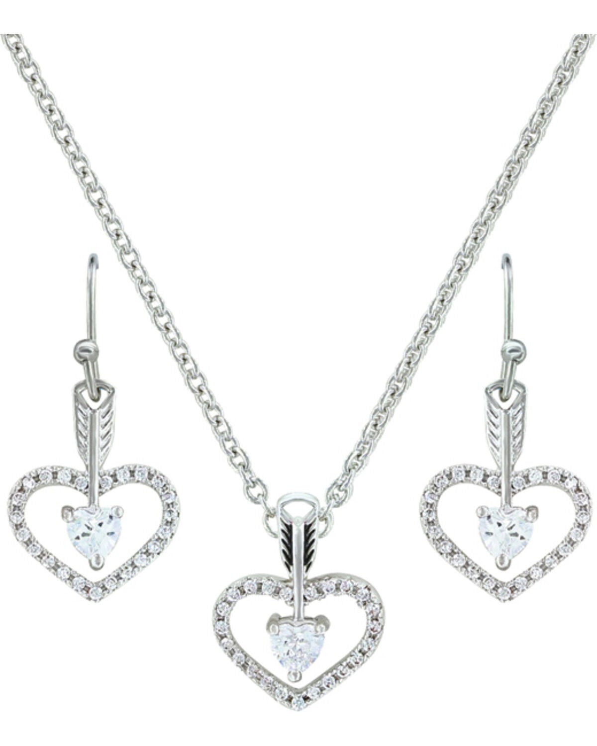Montana Silversmiths Women's Straight to the Heart Jewelry Set, Silver, hi-res