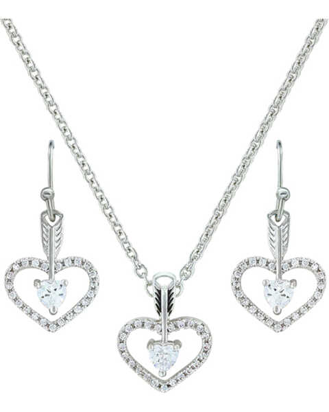 Montana Silversmiths Women's Straight to the Heart Jewelry Set, Silver, hi-res