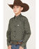 Cinch Boys' Diamond Print Long Sleeve Button Down Shirt, Olive, hi-res