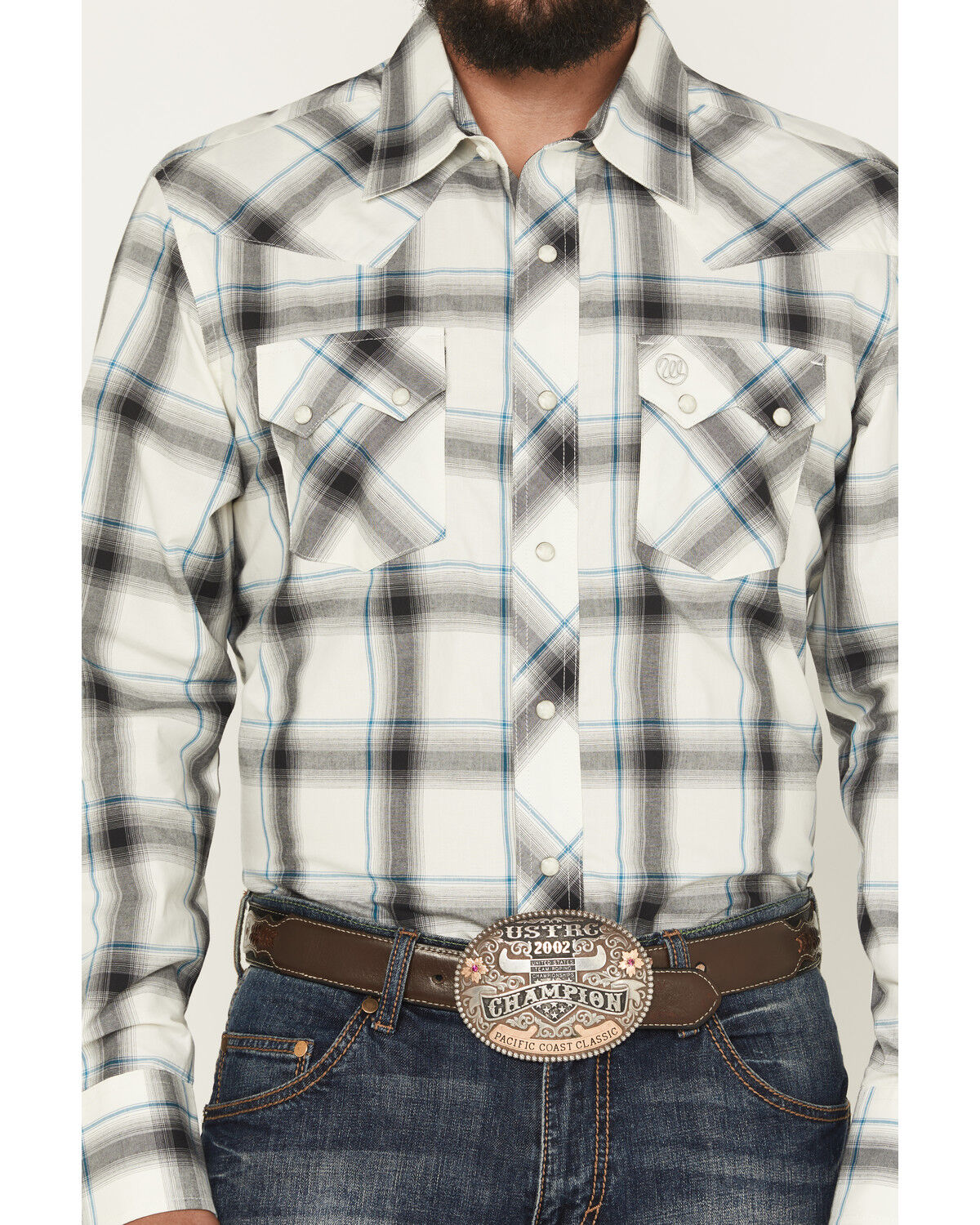 Image #3 - Wrangler Retro Men's Plaid Print Long Sleeve Snap Western Shirt, White, hi-res