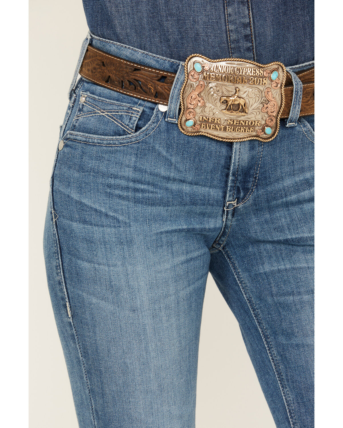 Image #2 - Ariat Women's R.E.A.L Medium Wash Perfect Rise Clover Straight Jeans, Medium Wash, hi-res