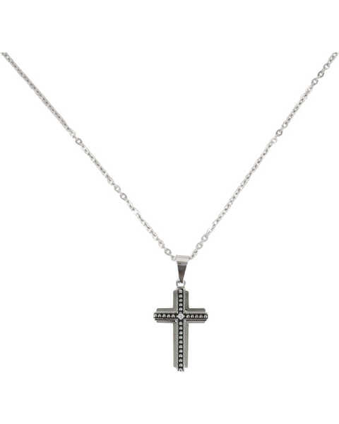 Moonshine Spirit® Men's Beaded Layer Cross Necklace, Silver, hi-res