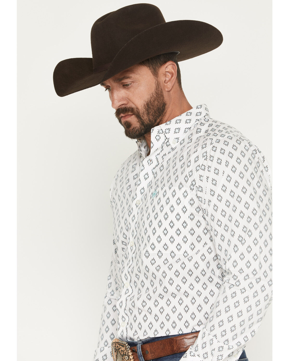 Image #2 - Ariat Men's Bass Geo Print Long Sleeve Button-Down Western Shirt, White, hi-res