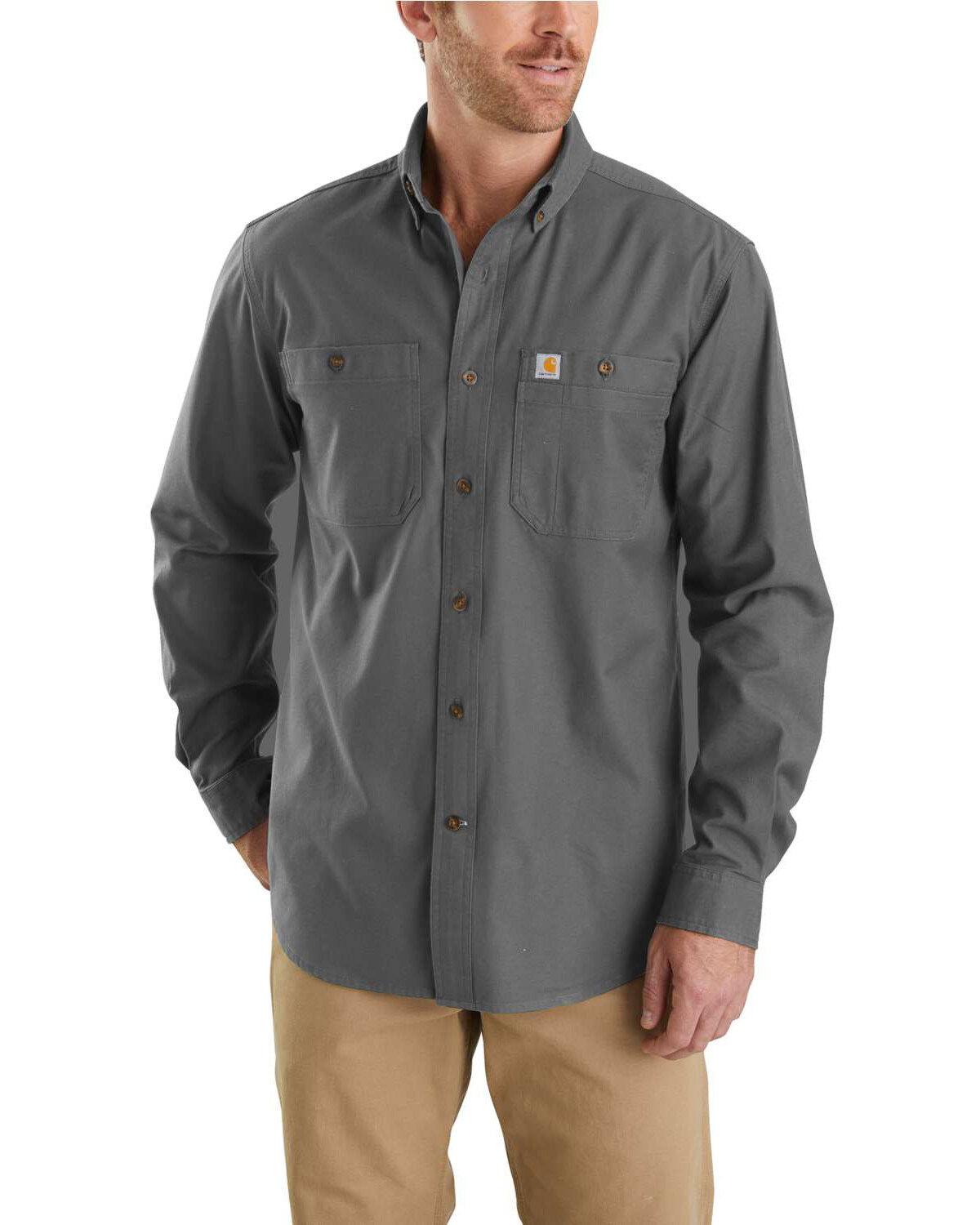 Image #1 - Carhartt Men's Rugged Flex® Rigby Long Sleeve Work Shirt - Tall, Charcoal, hi-res