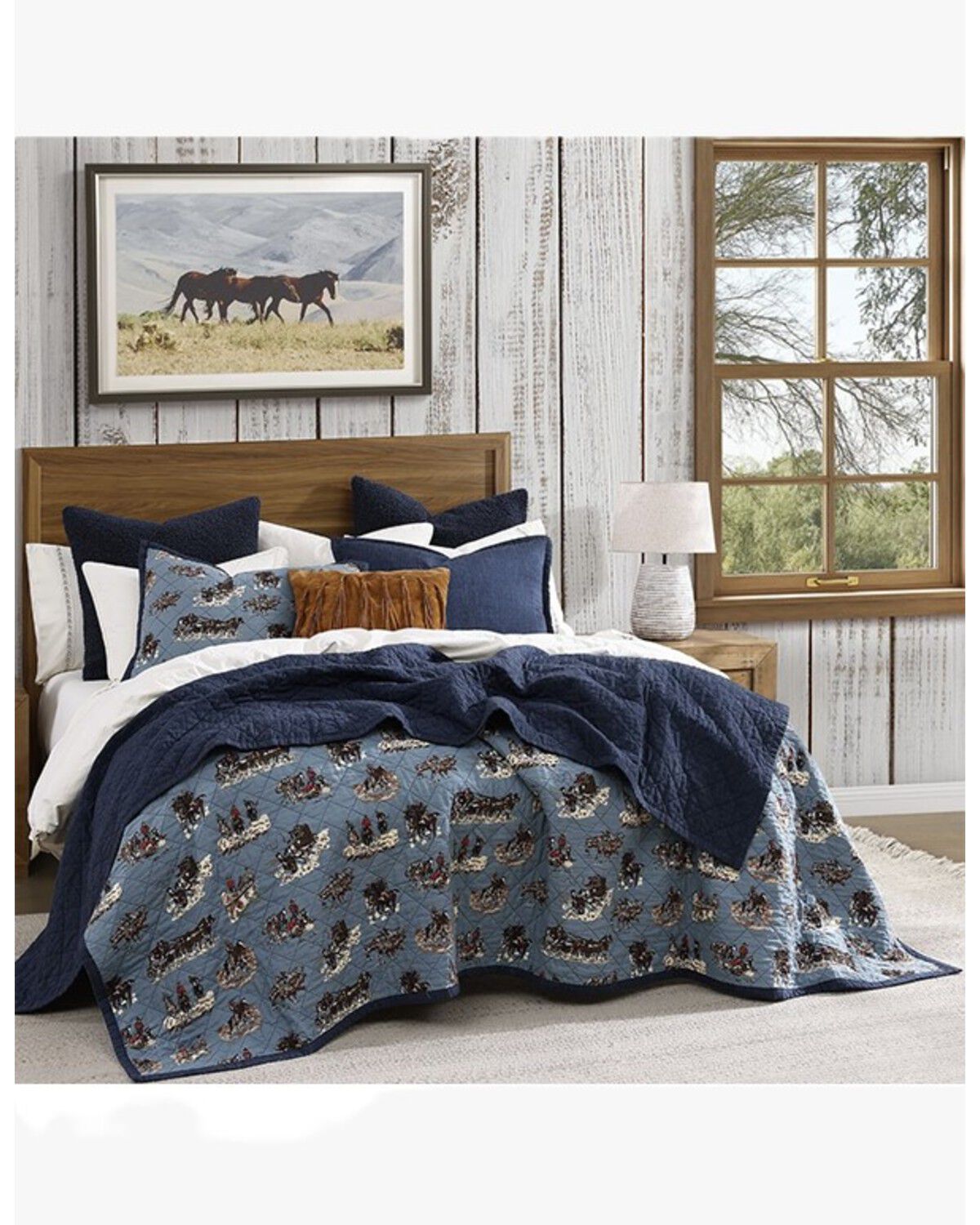 HiEnd Accents Settler Reversible King Size Quilt Set - 3 Piece, Blue, hi-res