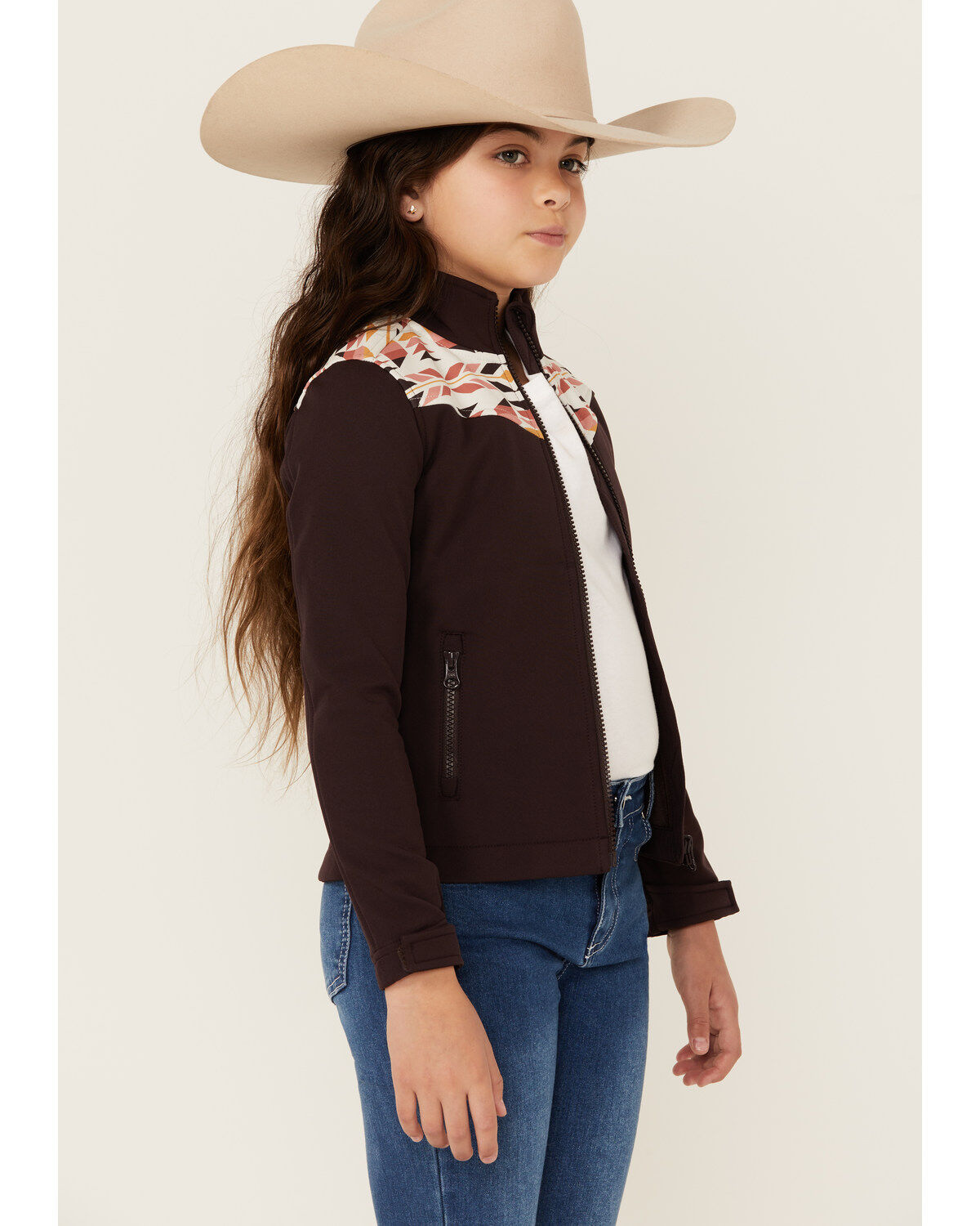 Image #2 - Shyanne Girls' Southwestern Print Softshell Jacket, Chocolate, hi-res