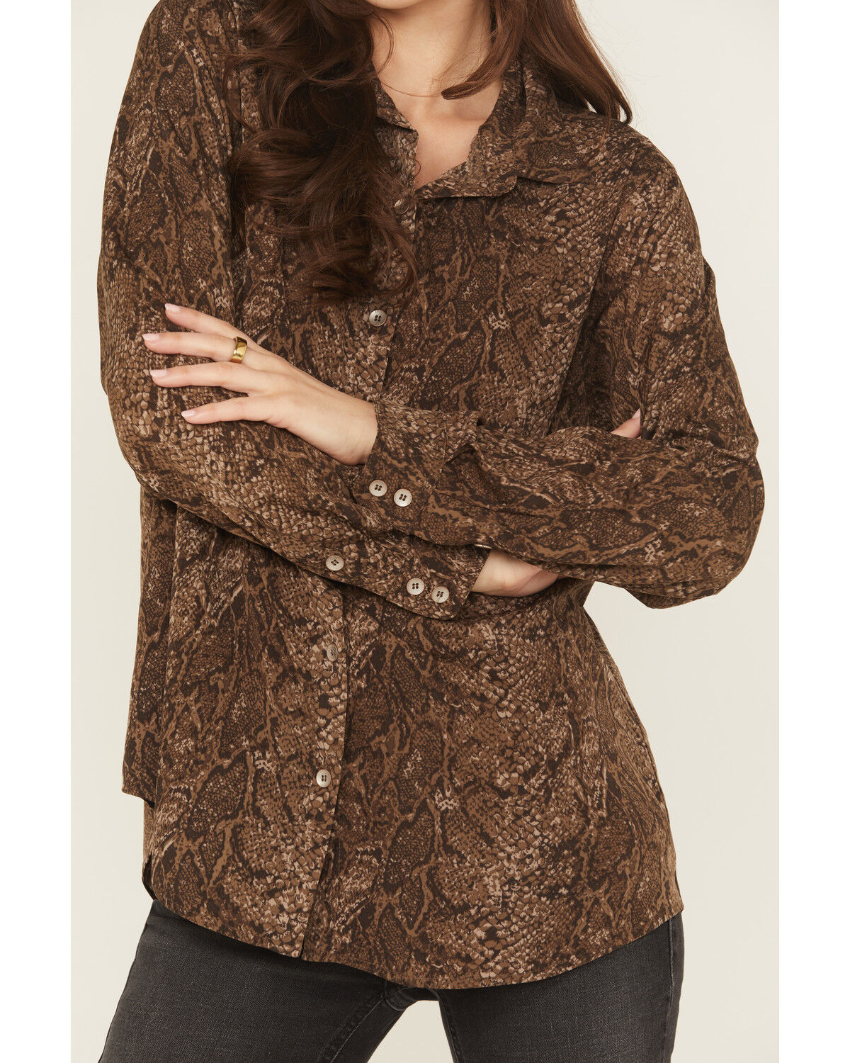 Image #3 - Ariat Women's Homestyle Desert Snake Print Long Sleeve Button-Down Western Shirt, Brown, hi-res