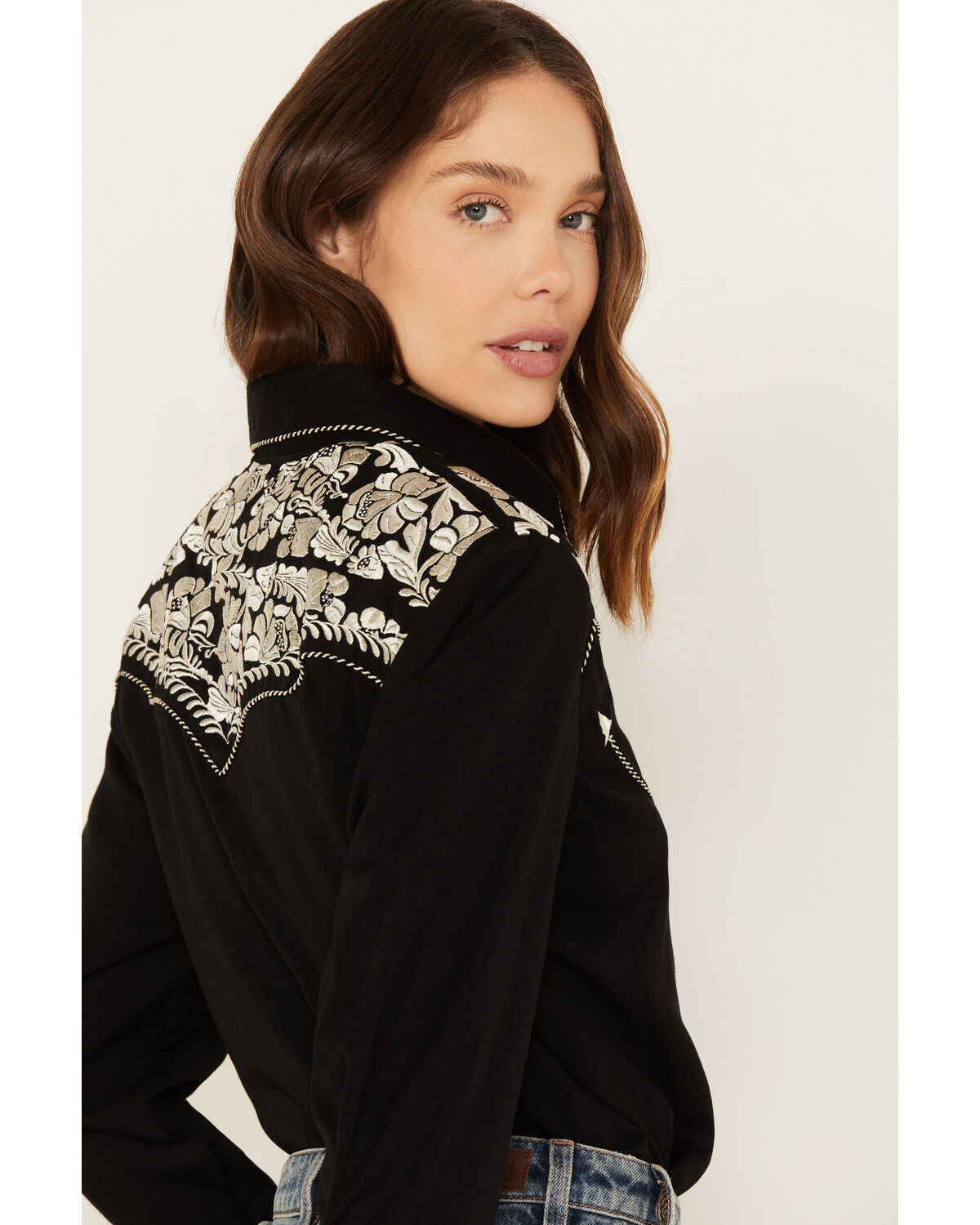 Image #4 - Scully Women's Embroidered Long Sleeve Pearl Snap Western Shirt, Silver, hi-res
