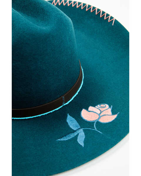 Image #2 - Shyanne Women's Mabel Embroidered Felt Cowboy Hat , Teal, hi-res