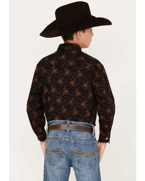 Image #4 - Panhandle Boys' Floral Print Long Sleeve Pearl Snap Western Shirt, Black, hi-res