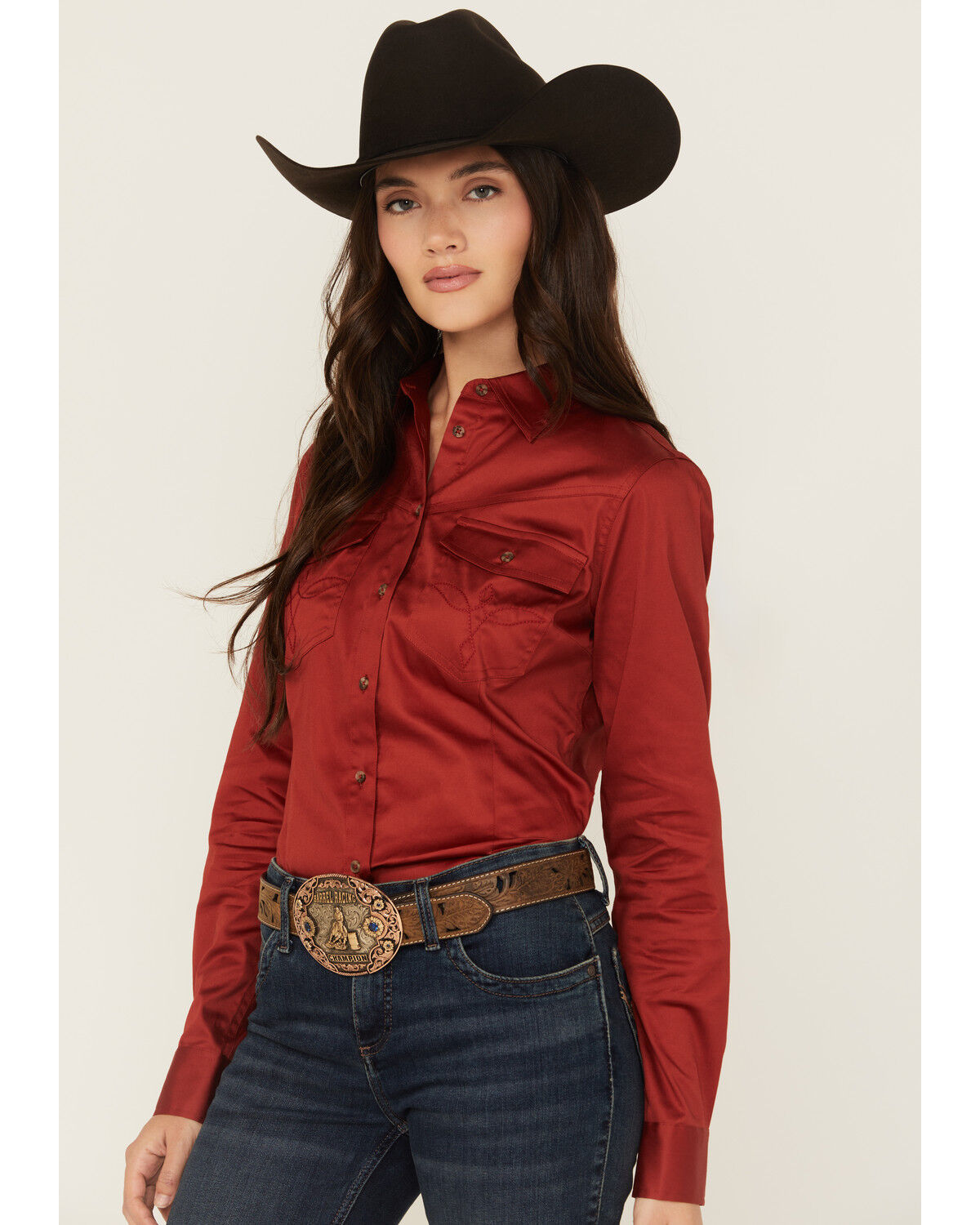 Product Name:  Shyanne Women's Solid Long Sleeve Button-Down Stretch Riding Shirt