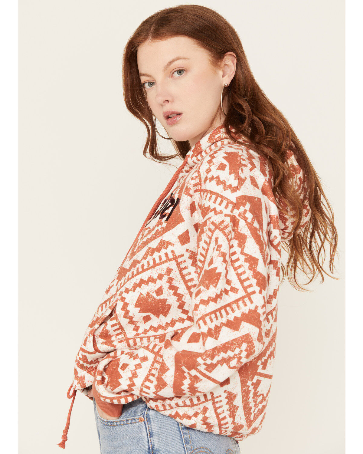 Image #2 - Wrangler Retro Women's Logo Southwestern Print Hoodie, Orange, hi-res