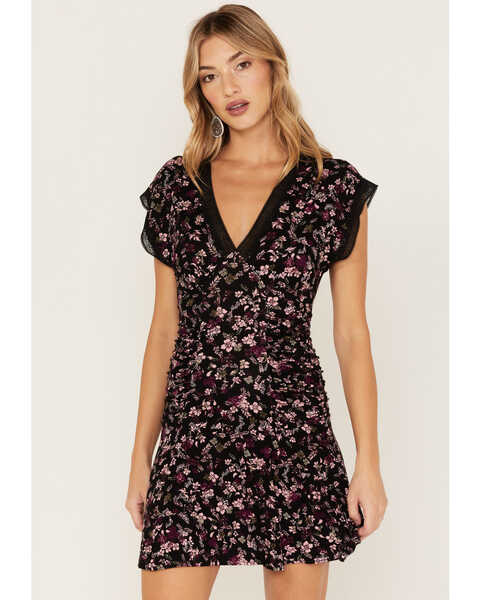 Idyllwind Women's Floral Print Ruched Dress, Black