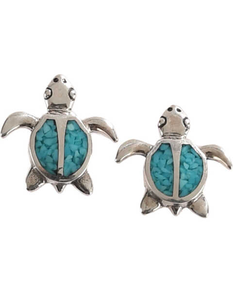 Image #1 - Silver Legends Women's Turquoise Turtle Post Earrings , Turquoise, hi-res