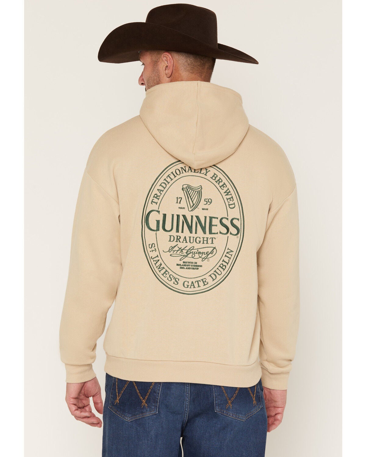Image #1 - Guinness Men's Boot Barn Exclusive Embroidered Logo Hooded Sweatshirt, Sand, hi-res