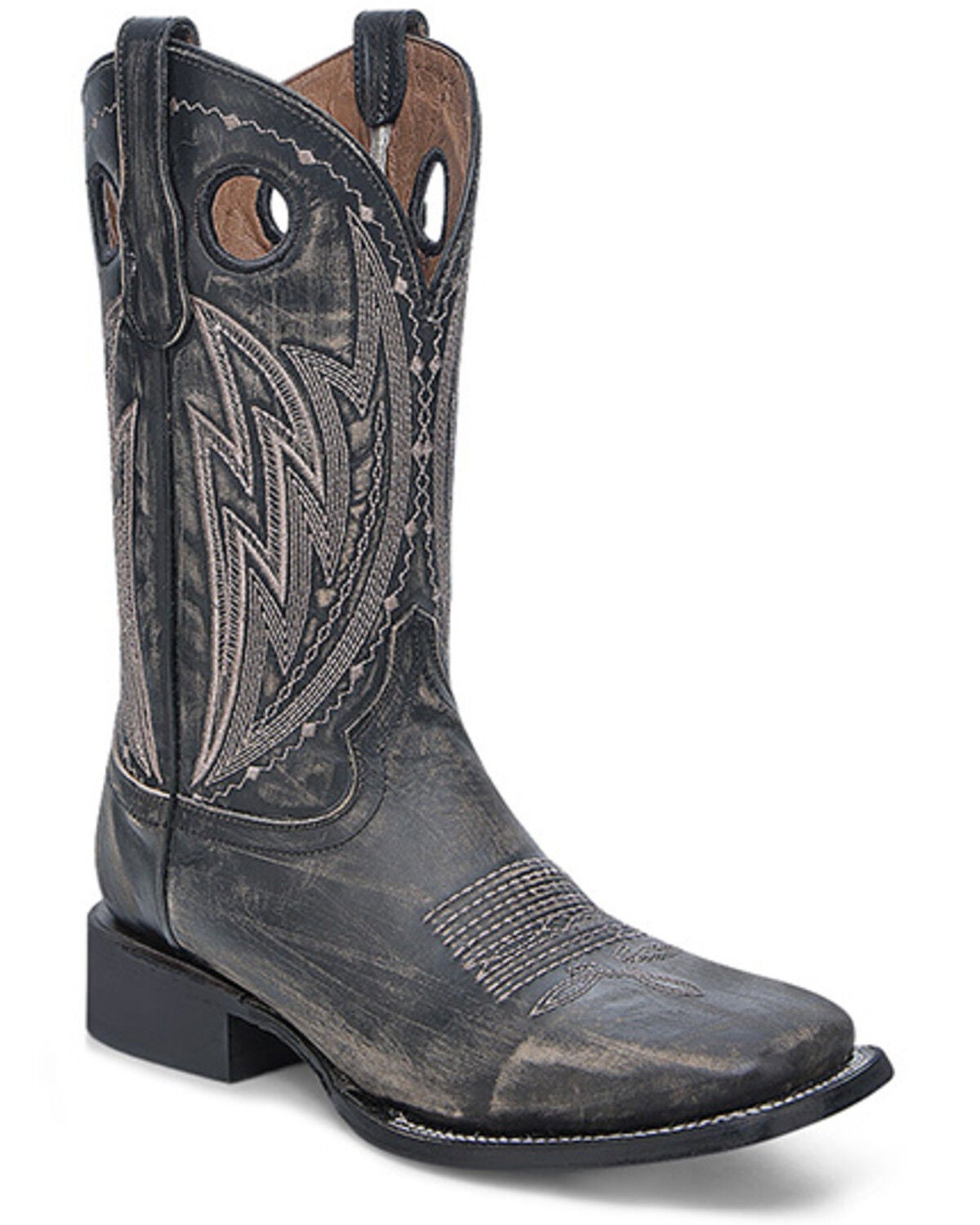 Corral Men's Distressed Cut Out Western Boots - Broad Square Toe, Black, hi-res