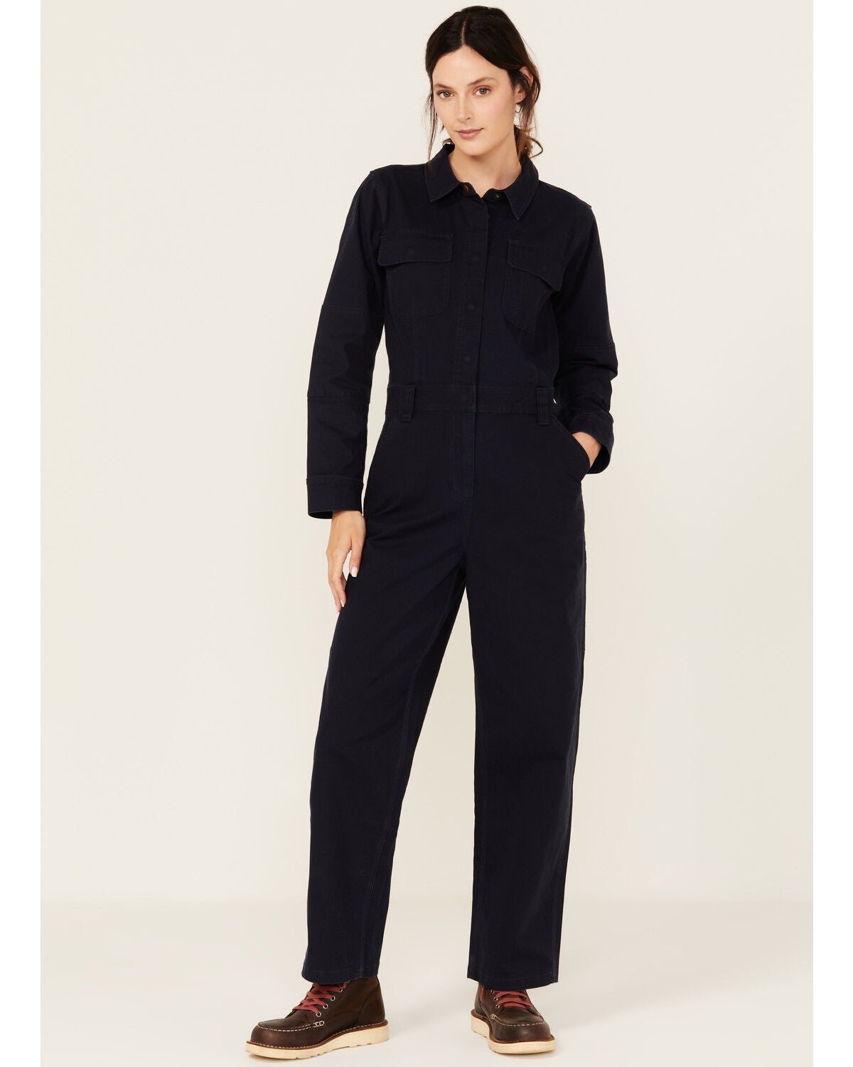 Lucky Brand Workwear Women's Twill Coveralls, Navy, hi-res