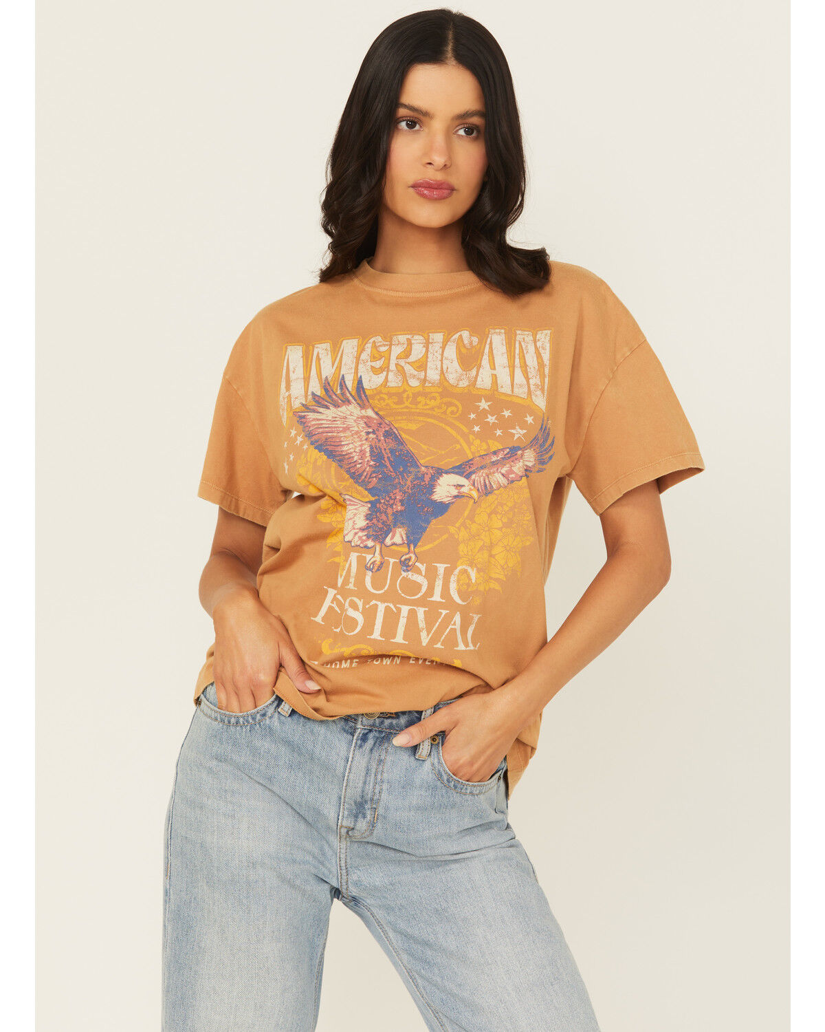 Cleo + Wolf Women's Emerson Eagle Short Sleeve Graphic Tee, Lt Brown, hi-res