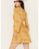 En Creme Women's Medallion Print Cut Out Long Sleeve Mini Dress, Mustard, hi-res