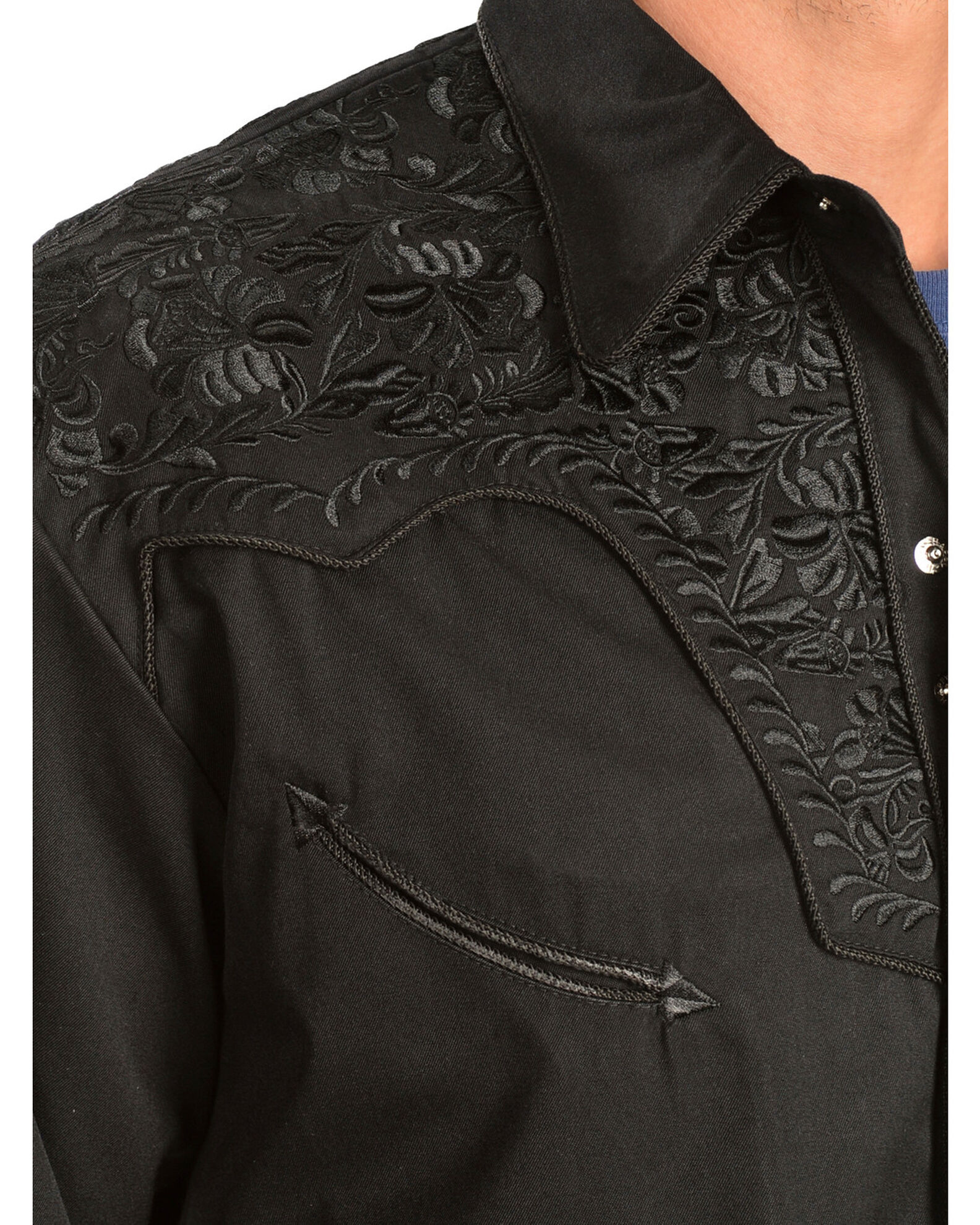 Image #4 - Scully Men's Floral Embroidered Retro Long Sleeve Snap Western Shirt - Big & Tall, Jet, hi-res