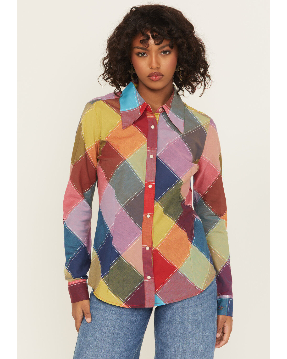 Image #1 - Wrangler X Lainey Wilson Women's Harlequin Long Sleeve Snap Western Shirt, Multi, hi-res