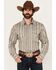 Image #1 - Panhandle Select Men's Striped Long Sleeve Pearl Snap Western Shirt, Sand, hi-res