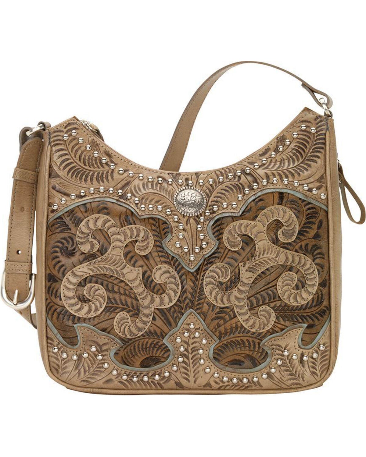 American West Women's Hand Tooled Concealed Carry Shoulder Bag, Sand, hi-res