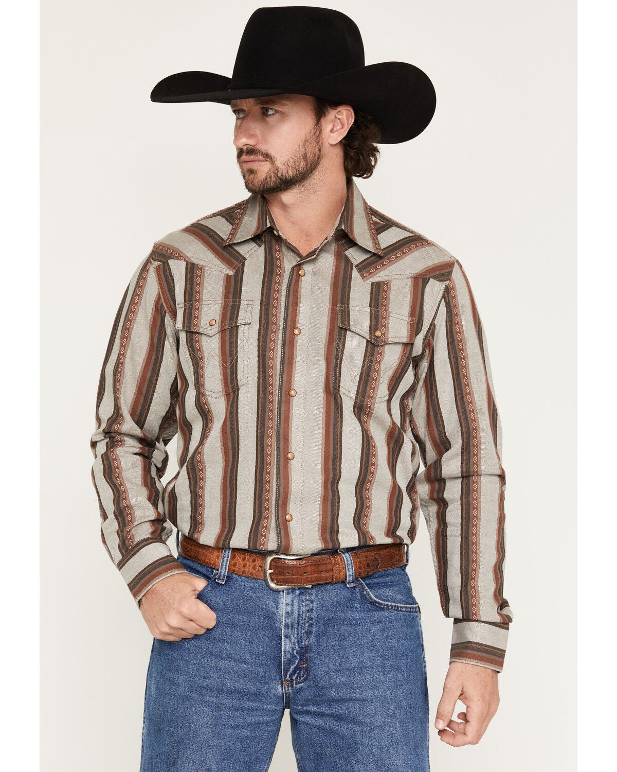 Wrangler Retro Men's Striped Print Long Sleeve Snap Western Shirt - Tall, Rust Copper, hi-res