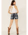 Miss Me Women's Americana Star Dark Wash Embroidered Pocket Shorts, Blue, hi-res