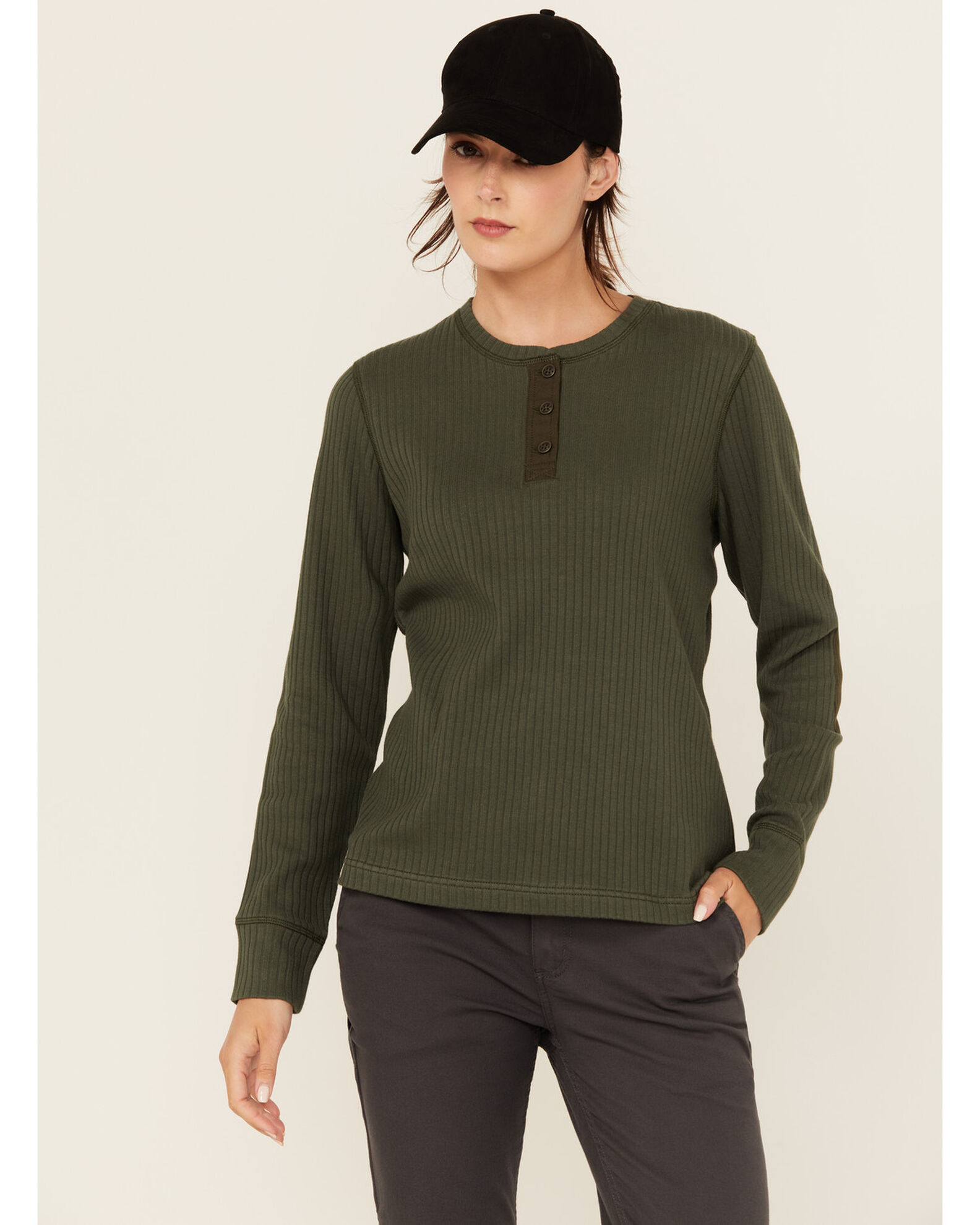 Image #1 - Lucky Brand Workwear Women's Long Sleeve Ribbed Henley Shirt, Olive, hi-res