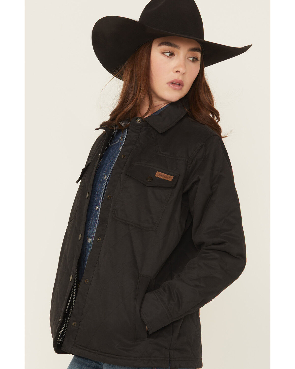 Image #2 - Ariat Women's Quilted Barn Jacket, Black, hi-res