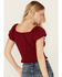 Image #4 - Idyllwind Women's Pointe Flutter Sleeve Smocked Top, Dark Red, hi-res