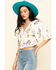 Image #3 - Miss Me Women's Cream Floral Button Down Ruffle Top, , hi-res