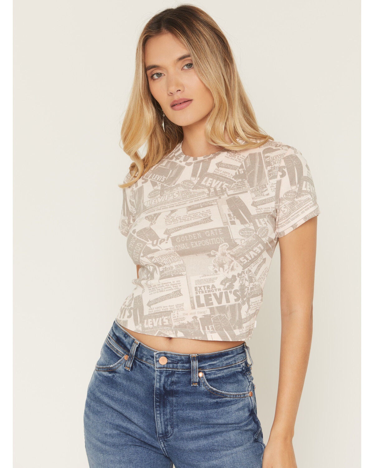 Image #1 - Levi's Women's Premium Cowboy Sporty Short Sleeve Cropped Tee, Pink, hi-res
