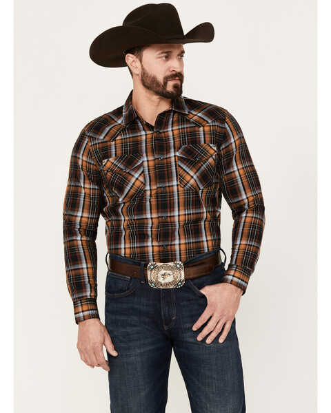 Pendleton Men's Frontier Plaid Long Sleeve Western Snap Shirt, Black, hi-res