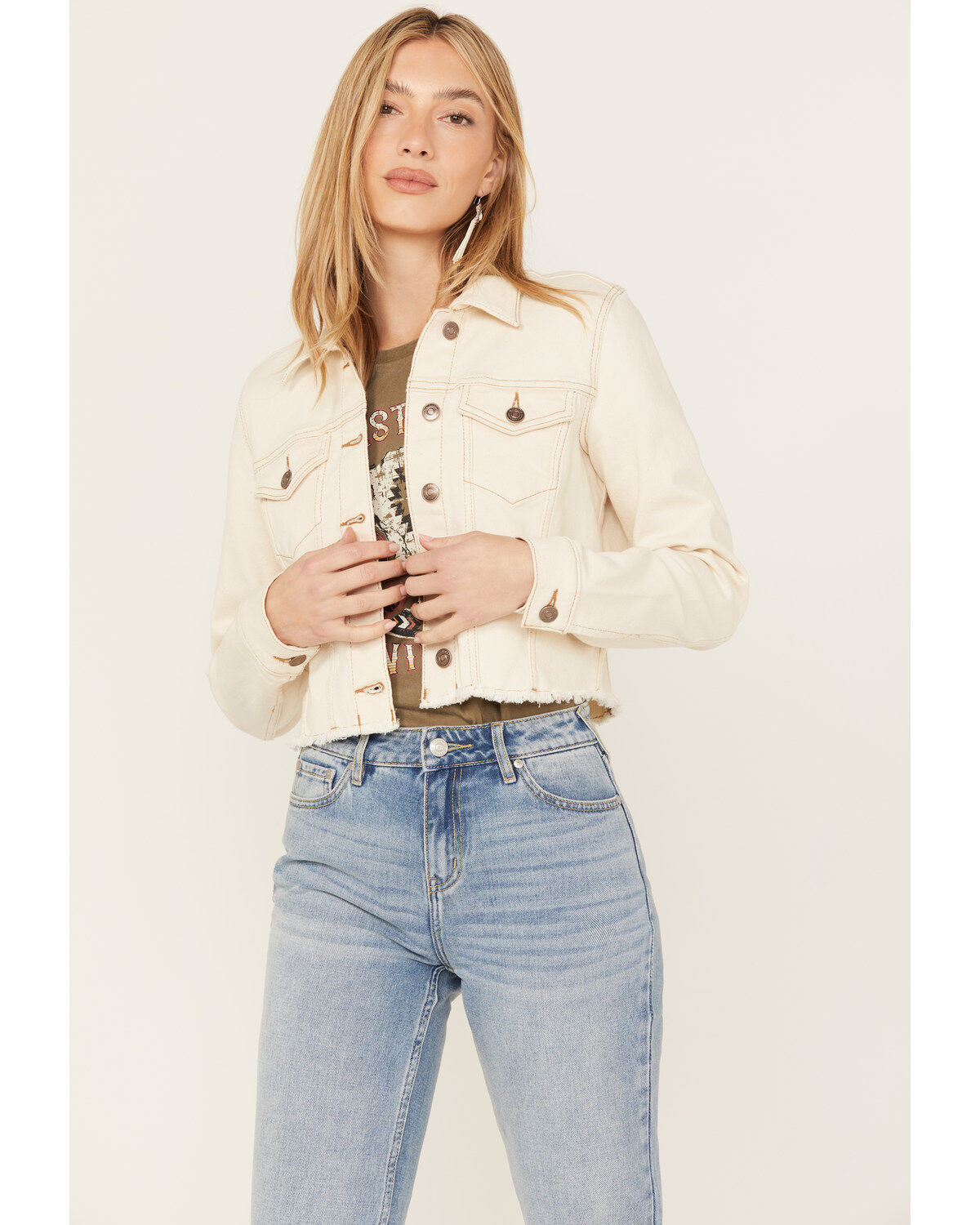 Image #1 - Shyanne Women's Cropped Fray Western Jacket, Natural, hi-res