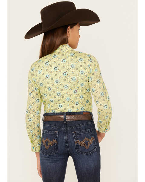 Image #4 - Cruel Girl Girls' Geo Print Long Sleeve Snap Western Shirt, Bright Green, hi-res