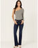 Image #1 - Sneak Peek Women's Dark Wash Mid Rise Exposed Button-Fly Stretch Trouser Jeans, Dark Wash, hi-res