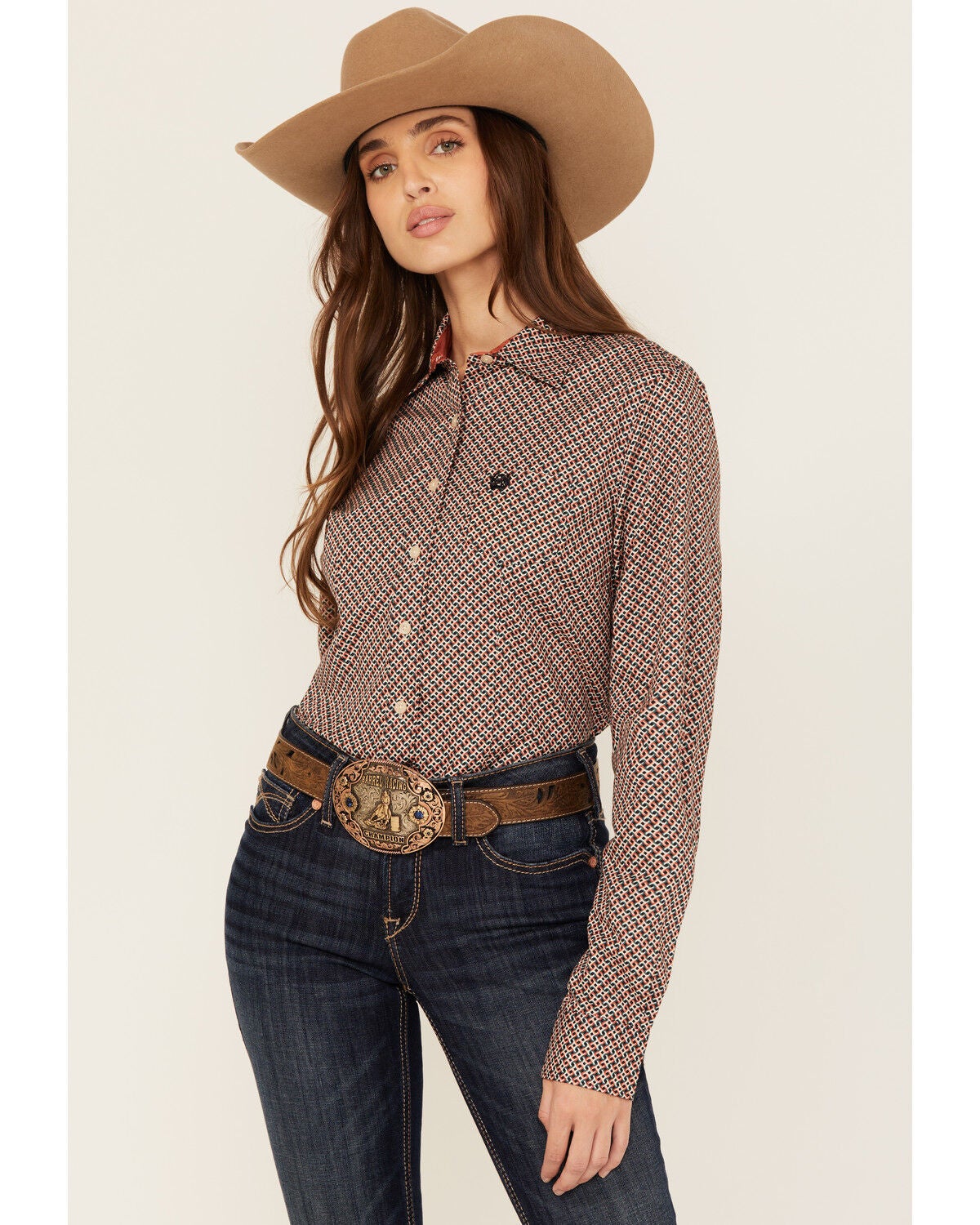 Cinch Women's Geo Print Long Sleeve Button-Down Western Shirt, Multi, hi-res