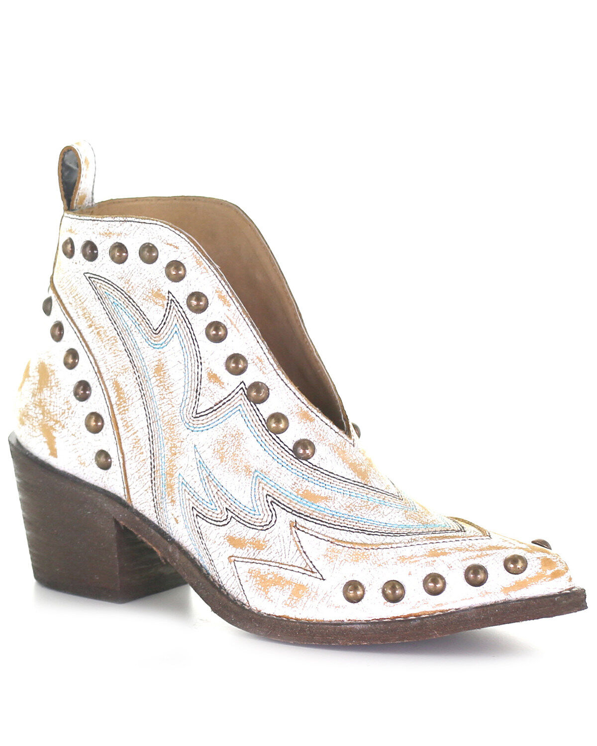 Image #1 - Circle G Women's Studded Booties - Snip Toe, White, hi-res
