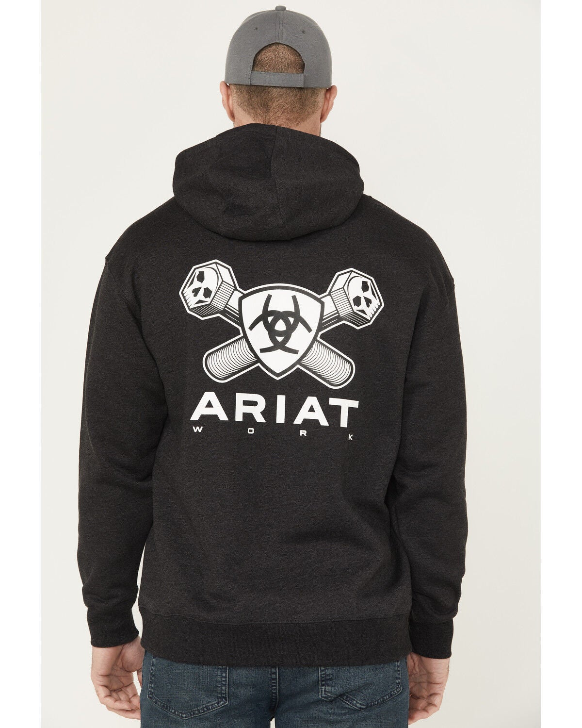 Ariat Men's Rebar Workman Bolt Hooded Sweatshirt, Charcoal, hi-res