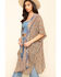 Image #3 - Angie Women's Blue Floral Border Print Crinkle Kimono , , hi-res