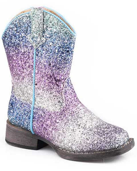 Roper Toddler Girls' Glitter Galore Western Boots - Square Toe, Blue, hi-res