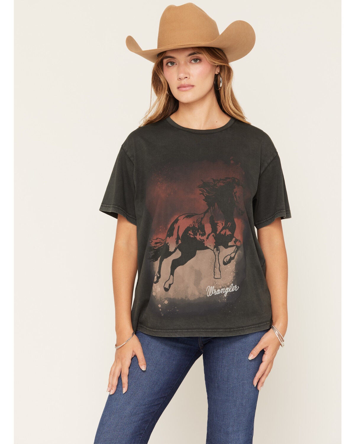 Wrangler Women's Horse Short Sleeve Graphic T-Shirt, Black, hi-res
