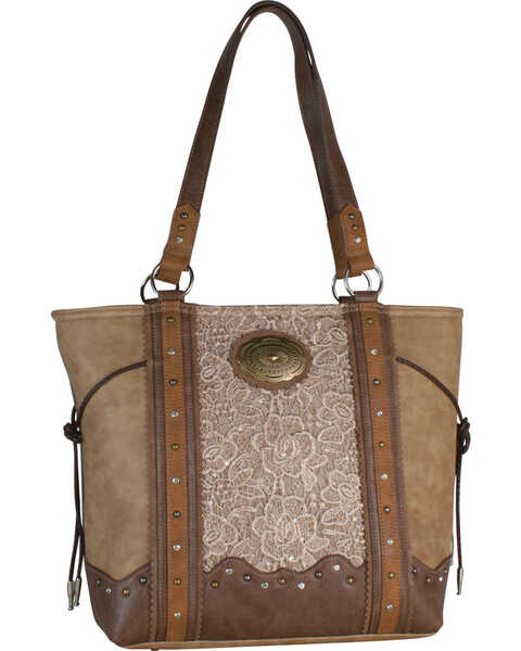 Image #1 - Justin Women's Tan Lace Inlay Concealed Carry Tote , Tan, hi-res