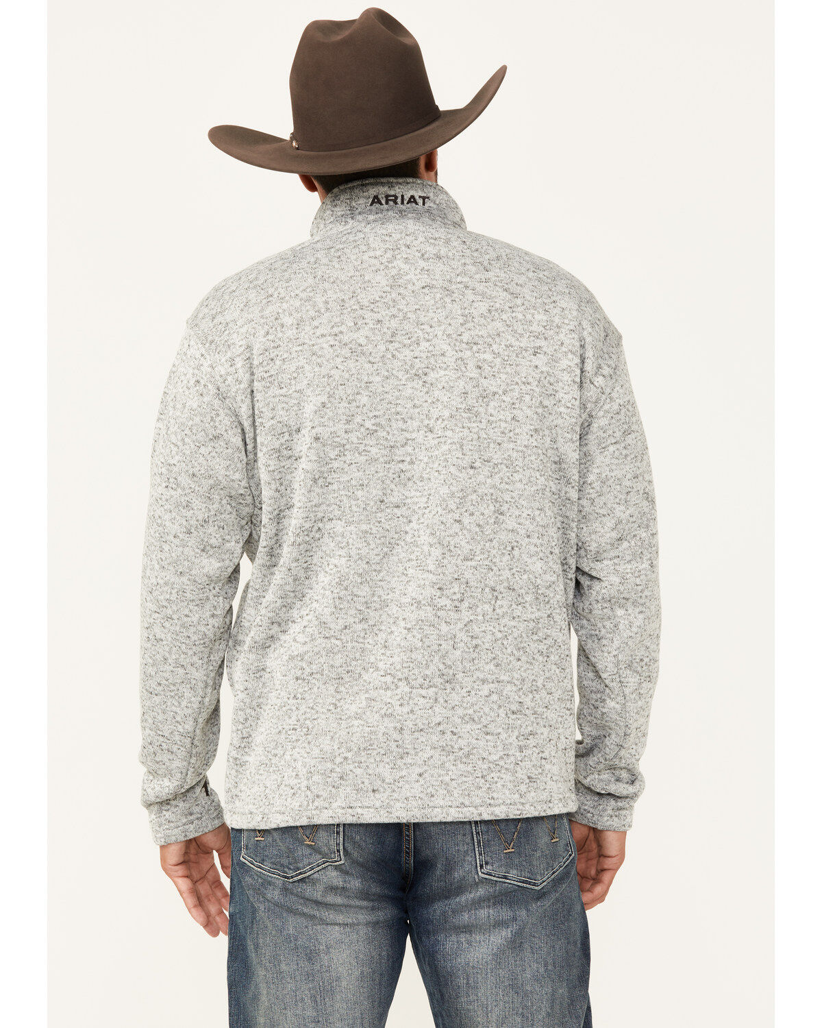 Image #4 - Ariat Men's Caldwell Logo 1/4 Zip Pullover, Light Grey, hi-res